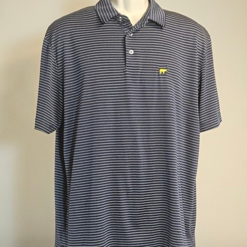 Jack‎ Nicklaus Mens Navy White Striped Golden Bear Golf Polo Shirt Large
